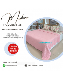 ETEHOMETEX ÇİFT KİŞİLİK HAVUZLU PİKE TAKIMI PEMBE 8696474231885